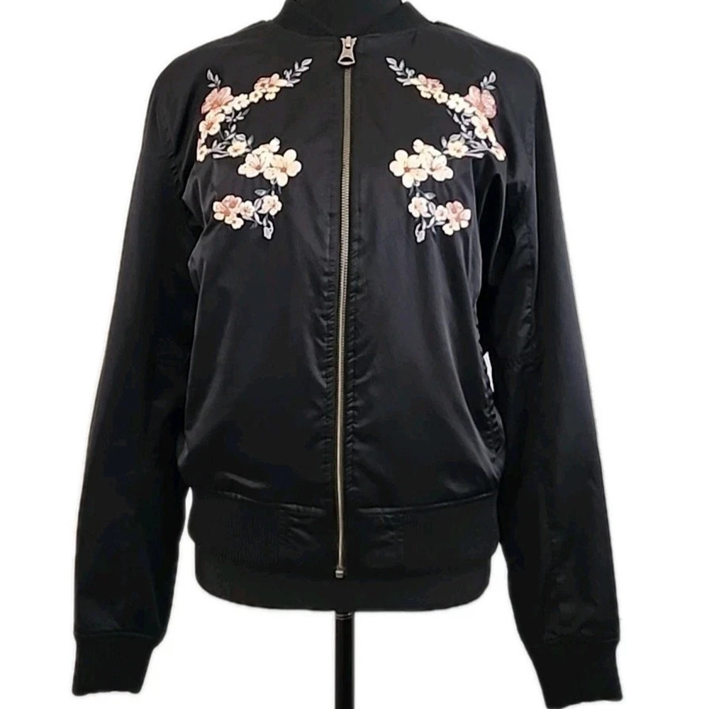 Y2k American Eagle Jacket S Black Floral Embroidered Bomber Boho Festival New - Picture 5 of 16